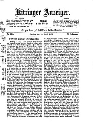 Kitzinger Anzeiger Samstag 16. August 1873