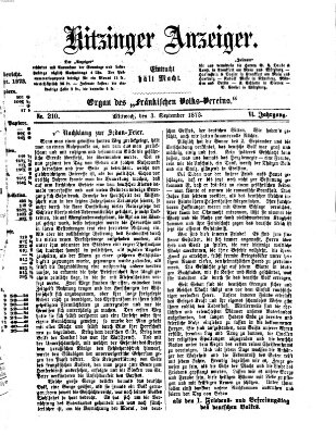 Kitzinger Anzeiger Mittwoch 3. September 1873