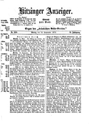 Kitzinger Anzeiger Montag 15. September 1873