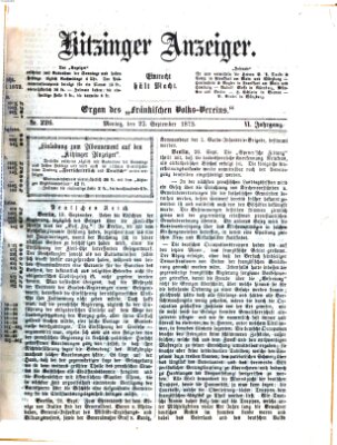 Kitzinger Anzeiger Montag 22. September 1873