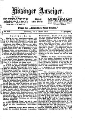 Kitzinger Anzeiger Donnerstag 2. Oktober 1873