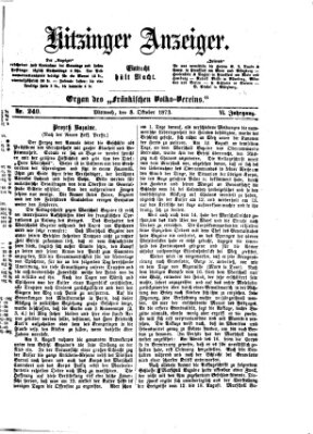 Kitzinger Anzeiger Mittwoch 8. Oktober 1873