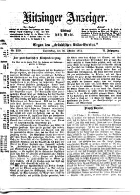 Kitzinger Anzeiger Donnerstag 30. Oktober 1873