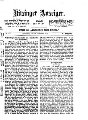 Kitzinger Anzeiger Donnerstag 20. November 1873