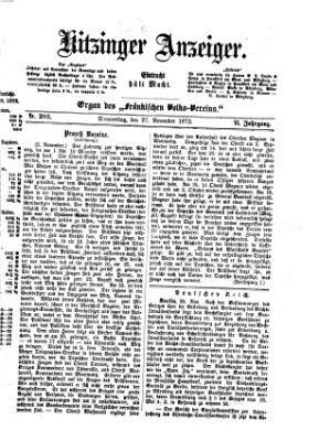 Kitzinger Anzeiger Donnerstag 27. November 1873