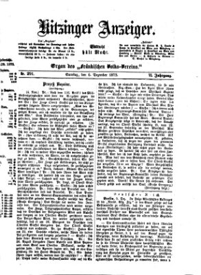 Kitzinger Anzeiger Samstag 6. Dezember 1873