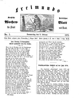 Freimund's kirchlich-politisches Wochenblatt für Stadt und Land Donnerstag 4. Februar 1875