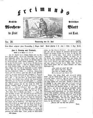 Freimund's kirchlich-politisches Wochenblatt für Stadt und Land Donnerstag 15. Juli 1875