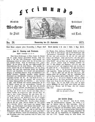 Freimund's kirchlich-politisches Wochenblatt für Stadt und Land Donnerstag 23. September 1875