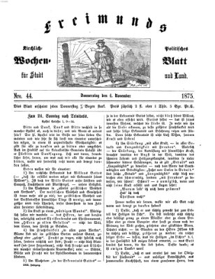 Freimund's kirchlich-politisches Wochenblatt für Stadt und Land Donnerstag 4. November 1875