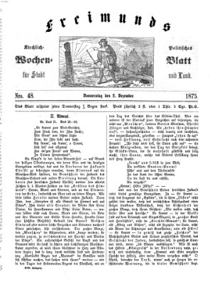 Freimund's kirchlich-politisches Wochenblatt für Stadt und Land Donnerstag 2. Dezember 1875