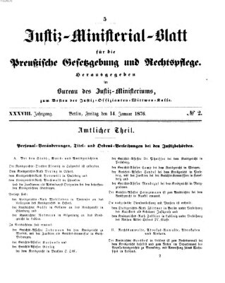 Justiz-Ministerialblatt für die preußische Gesetzgebung und Rechtspflege Freitag 14. Januar 1876