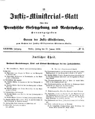 Justiz-Ministerialblatt für die preußische Gesetzgebung und Rechtspflege Freitag 21. Januar 1876