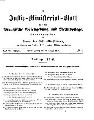 Justiz-Ministerialblatt für die preußische Gesetzgebung und Rechtspflege Freitag 28. Januar 1876