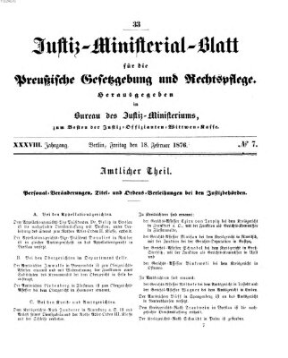 Justiz-Ministerialblatt für die preußische Gesetzgebung und Rechtspflege Freitag 18. Februar 1876