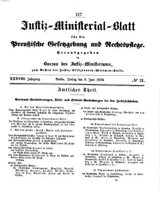 Justiz-Ministerialblatt für die preußische Gesetzgebung und Rechtspflege Freitag 9. Juni 1876