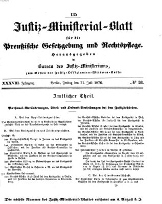 Justiz-Ministerialblatt für die preußische Gesetzgebung und Rechtspflege Freitag 21. Juli 1876