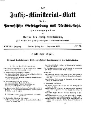 Justiz-Ministerialblatt für die preußische Gesetzgebung und Rechtspflege Freitag 1. September 1876