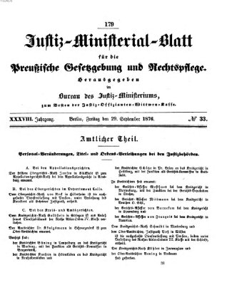 Justiz-Ministerialblatt für die preußische Gesetzgebung und Rechtspflege Freitag 29. September 1876