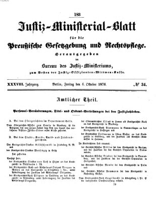 Justiz-Ministerialblatt für die preußische Gesetzgebung und Rechtspflege Freitag 6. Oktober 1876