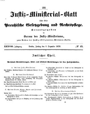 Justiz-Ministerialblatt für die preußische Gesetzgebung und Rechtspflege Freitag 8. Dezember 1876