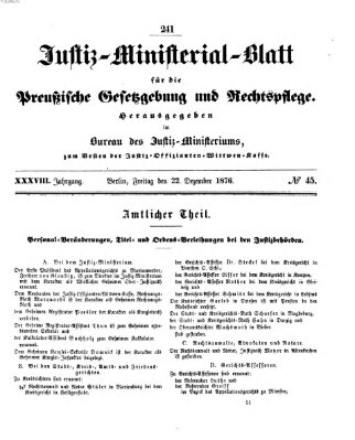 Justiz-Ministerialblatt für die preußische Gesetzgebung und Rechtspflege Freitag 22. Dezember 1876