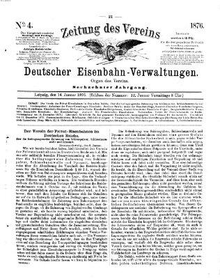 Zeitung des Vereins Deutscher Eisenbahnverwaltungen (Eisenbahn-Zeitung) Freitag 14. Januar 1876