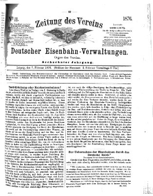 Zeitung des Vereins Deutscher Eisenbahnverwaltungen (Eisenbahn-Zeitung) Montag 7. Februar 1876