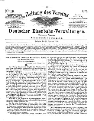 Zeitung des Vereins Deutscher Eisenbahnverwaltungen (Eisenbahn-Zeitung) Freitag 25. Februar 1876