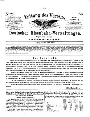 Zeitung des Vereins Deutscher Eisenbahnverwaltungen (Eisenbahn-Zeitung) Montag 20. März 1876