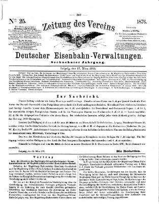 Zeitung des Vereins Deutscher Eisenbahnverwaltungen (Eisenbahn-Zeitung) Montag 27. März 1876