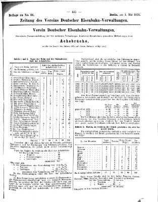 Zeitung des Vereins Deutscher Eisenbahnverwaltungen (Eisenbahn-Zeitung) Montag 1. Mai 1876