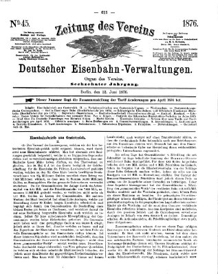 Zeitung des Vereins Deutscher Eisenbahnverwaltungen (Eisenbahn-Zeitung) Montag 12. Juni 1876