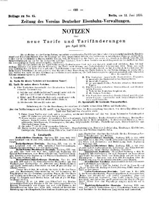 Zeitung des Vereins Deutscher Eisenbahnverwaltungen (Eisenbahn-Zeitung) Montag 12. Juni 1876