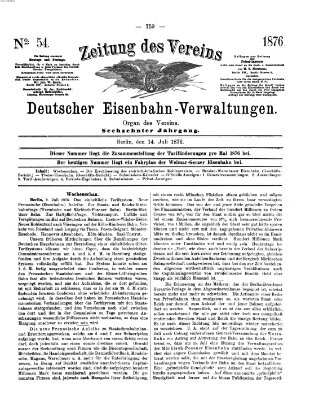 Zeitung des Vereins Deutscher Eisenbahnverwaltungen (Eisenbahn-Zeitung) Freitag 14. Juli 1876