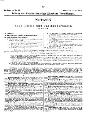 Zeitung des Vereins Deutscher Eisenbahnverwaltungen (Eisenbahn-Zeitung) Freitag 14. Juli 1876