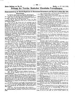 Zeitung des Vereins Deutscher Eisenbahnverwaltungen (Eisenbahn-Zeitung) Montag 17. Juli 1876