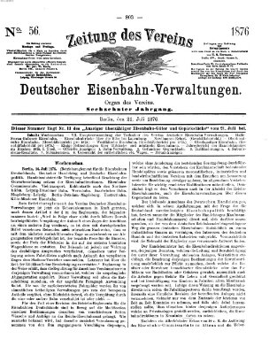 Zeitung des Vereins Deutscher Eisenbahnverwaltungen (Eisenbahn-Zeitung) Freitag 21. Juli 1876