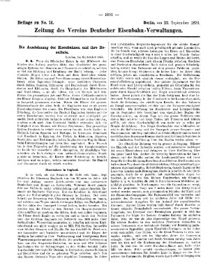 Zeitung des Vereins Deutscher Eisenbahnverwaltungen (Eisenbahn-Zeitung) Freitag 22. September 1876