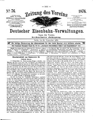 Zeitung des Vereins Deutscher Eisenbahnverwaltungen (Eisenbahn-Zeitung) Freitag 29. September 1876