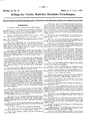 Zeitung des Vereins Deutscher Eisenbahnverwaltungen (Eisenbahn-Zeitung) Montag 2. Oktober 1876