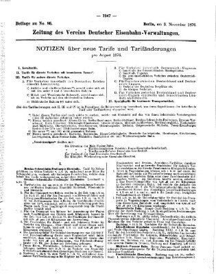 Zeitung des Vereins Deutscher Eisenbahnverwaltungen (Eisenbahn-Zeitung) Freitag 3. November 1876