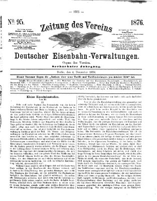 Zeitung des Vereins Deutscher Eisenbahnverwaltungen (Eisenbahn-Zeitung) Montag 4. Dezember 1876