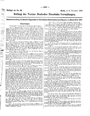 Zeitung des Vereins Deutscher Eisenbahnverwaltungen (Eisenbahn-Zeitung) Freitag 8. Dezember 1876