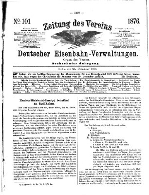 Zeitung des Vereins Deutscher Eisenbahnverwaltungen (Eisenbahn-Zeitung) Montag 25. Dezember 1876