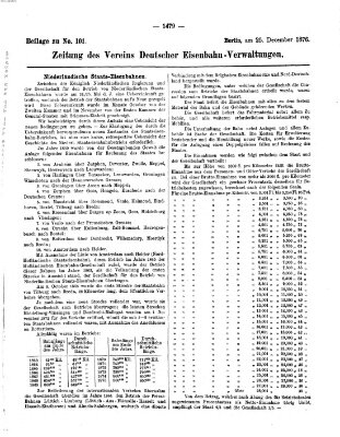 Zeitung des Vereins Deutscher Eisenbahnverwaltungen (Eisenbahn-Zeitung) Montag 25. Dezember 1876