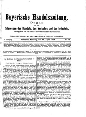 Bayerische Handelszeitung Samstag 29. April 1876