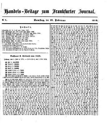 Frankfurter Journal. Handels-Beilage zum Frankfurter Journal (Frankfurter Journal) Samstag 19. Februar 1876