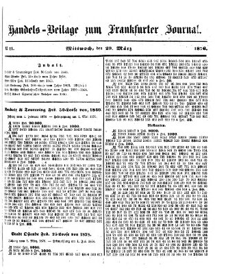 Frankfurter Journal. Handels-Beilage zum Frankfurter Journal (Frankfurter Journal) Mittwoch 29. März 1876