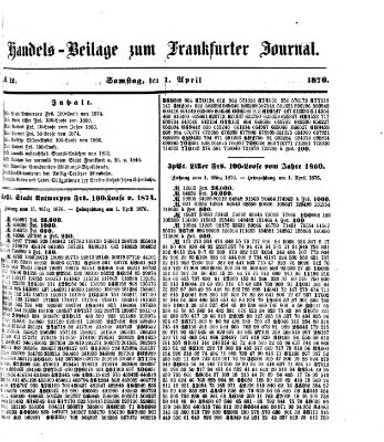 Frankfurter Journal. Handels-Beilage zum Frankfurter Journal (Frankfurter Journal) Samstag 1. April 1876